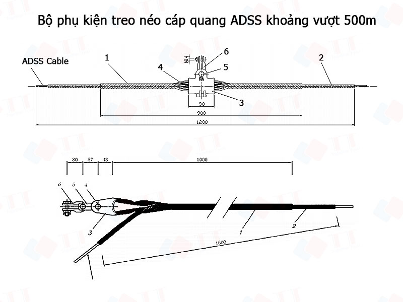 Bộ phụ kiện treo cáp quang ADSS khoảng vượt 500m